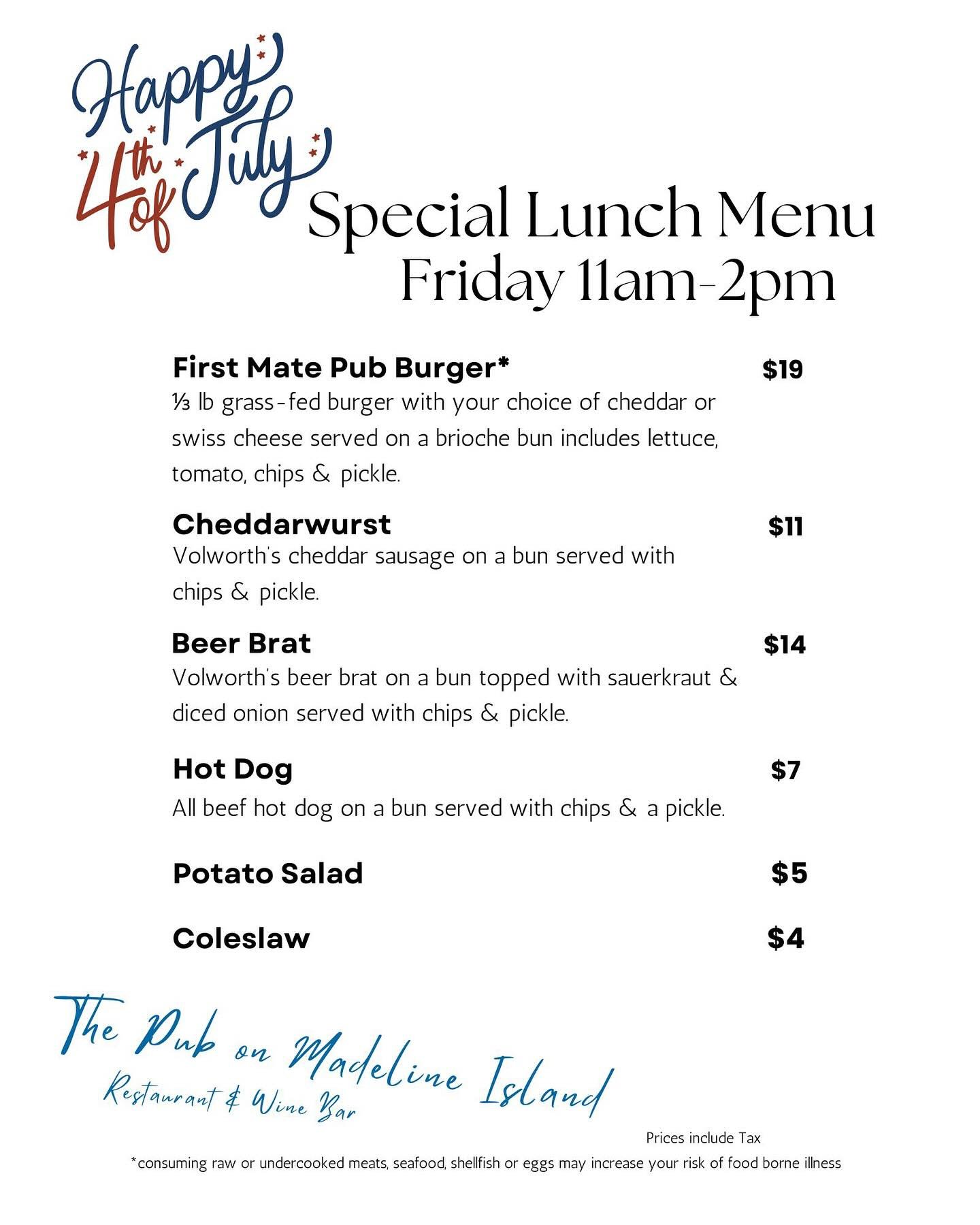 After the parade come have some lunch at the Pub 11am-2pm.  Fresh strawberry from Ericksons farm topping a pound cake with whip cream 😋 

#happy4thofjuly❤️💙 #thepubonmadelineisland