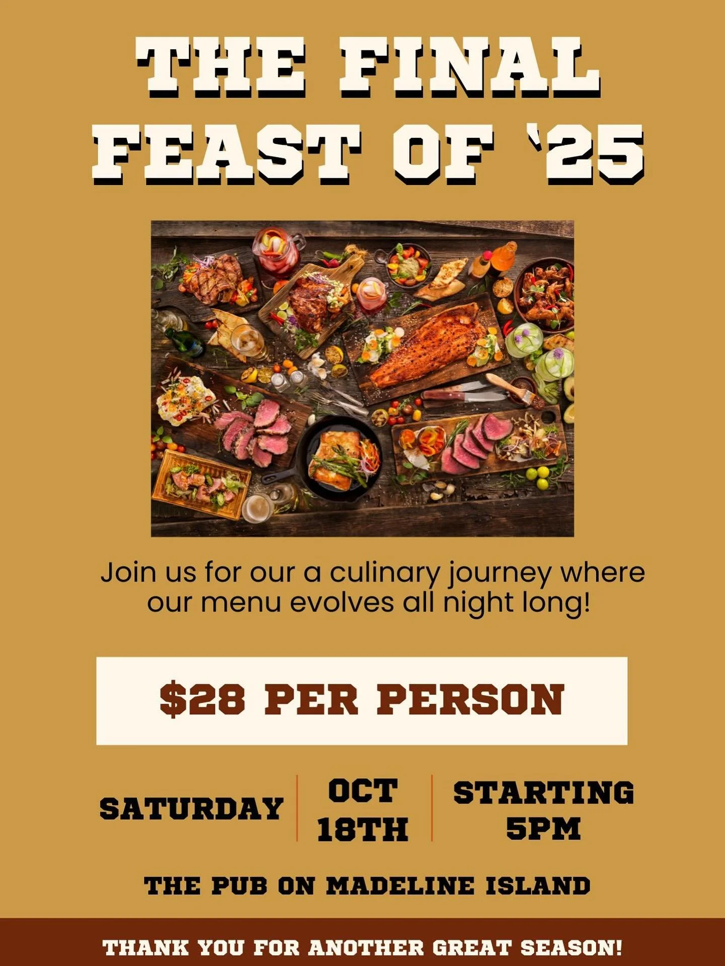 Thank you for an amazing 2025! 
Come join us at 5pm for our Final feast!
Closing at 8pm tonight.