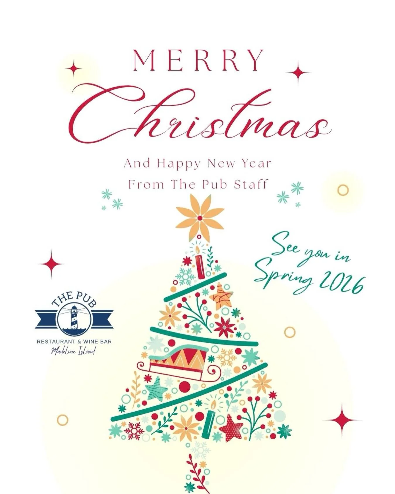 From the Crew @thepubonmadeline We wish you all a Merry Christmas and healthy and happy New Year!!🥂 

See you in Spring 2026!! Cheers 🍻 

#christmas2025 #newyearseve2025