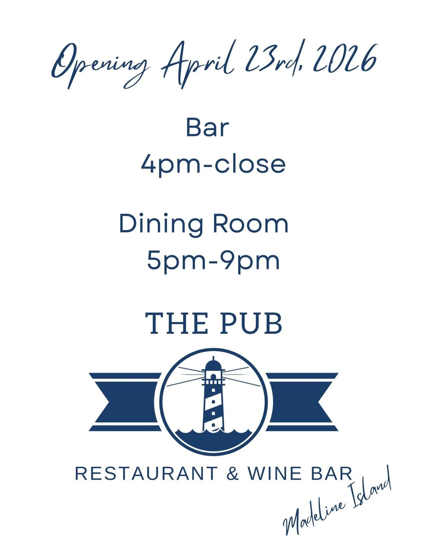 Opening day April 23 at 4pm!! Food service will be from 5pm-9pm. Can&rsquo;t wait to see everyone!!

#openingday2026 #thepubonmadelineisland #lakesuperior  #sunsets #islandvibes