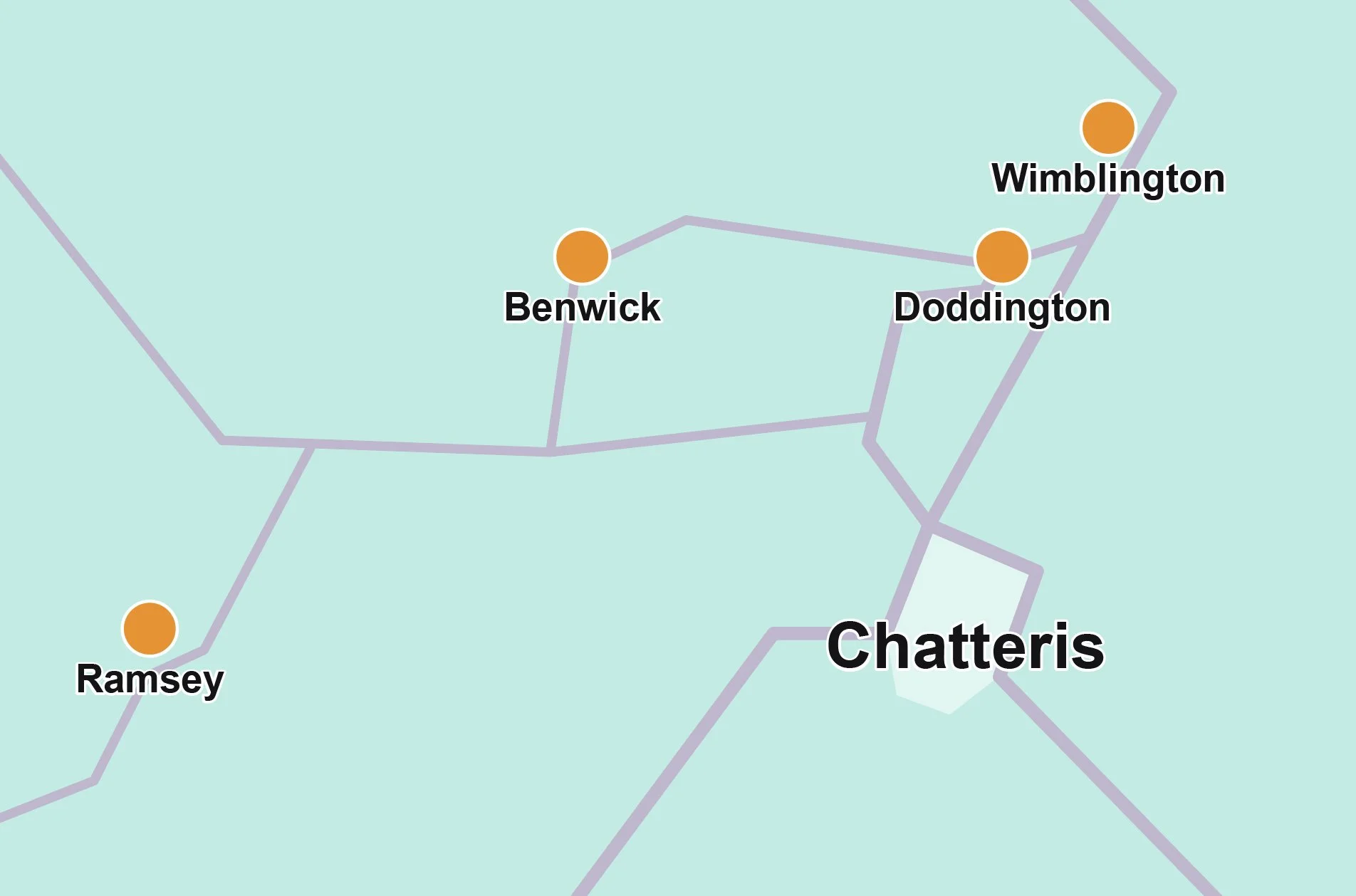 Map showing removals coverage around Chatteris and Ramsey, including Wimblington and Benwick.