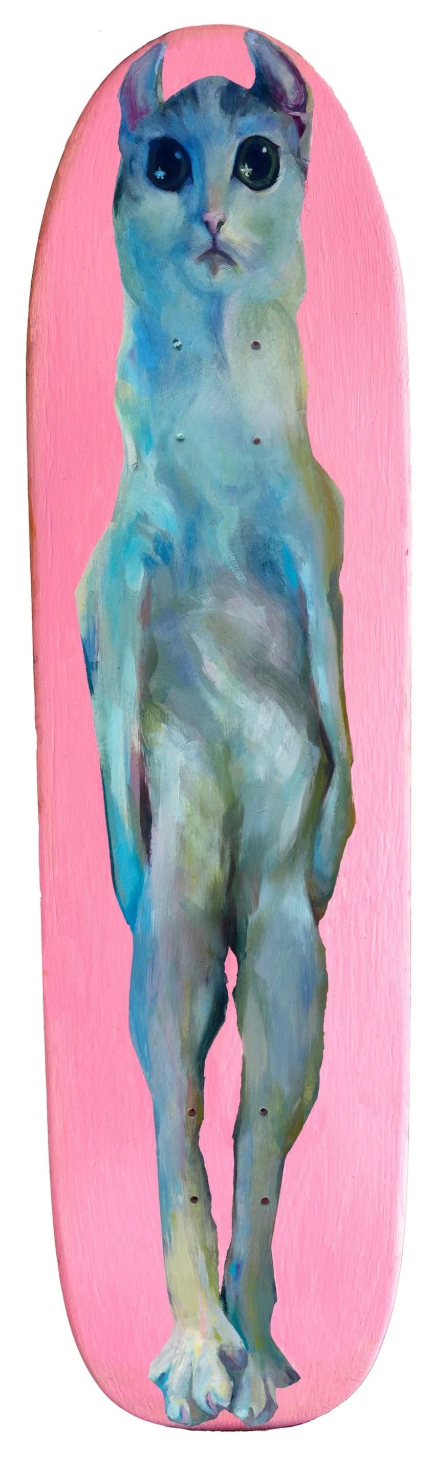 LongCat - acrylic and oil on skateboard, 11 x 33 inches