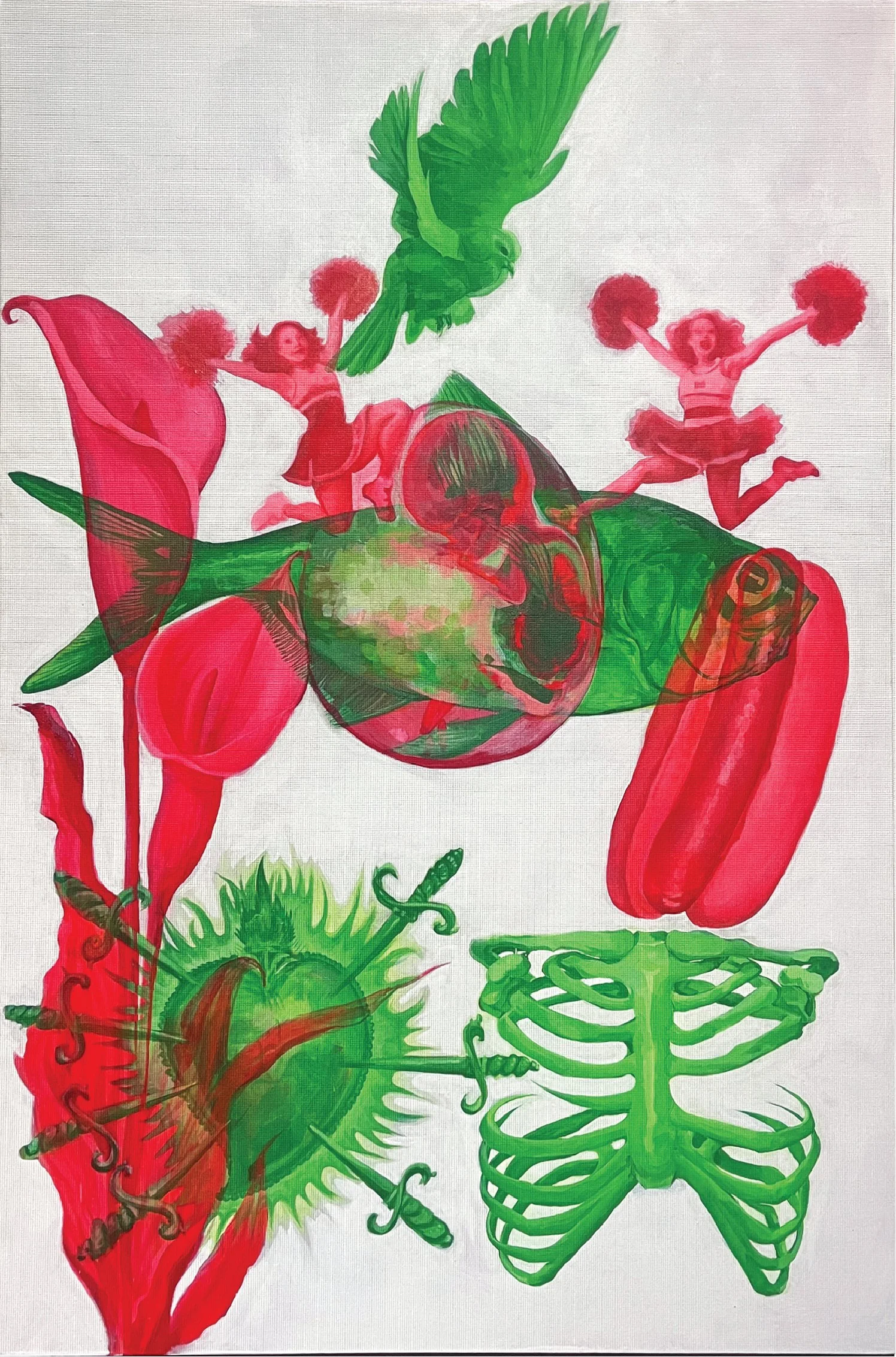 Divine Symbols in Red and Green - 48" x 72" acrylic on canvas 