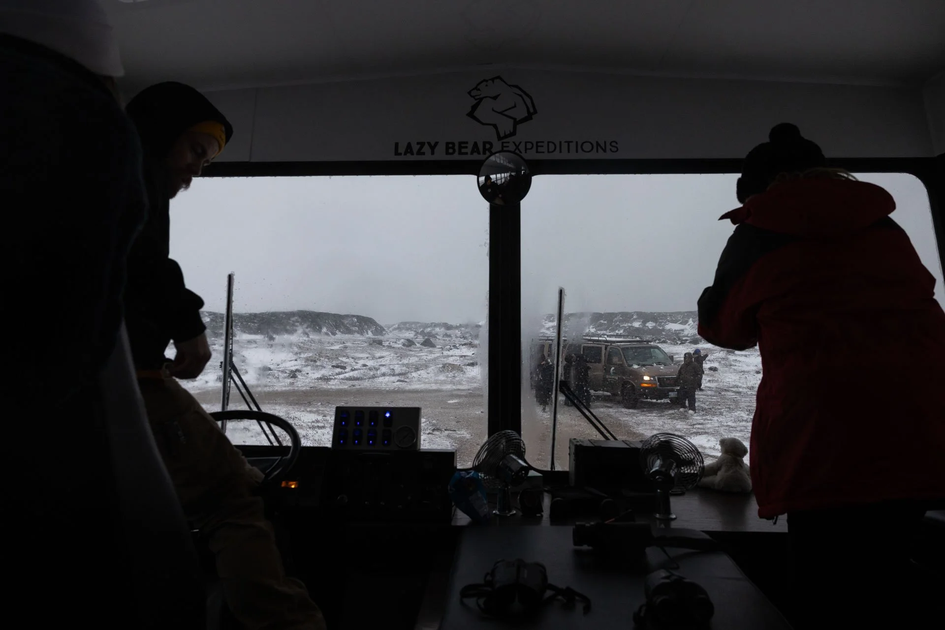 View from inside a bus labeled 