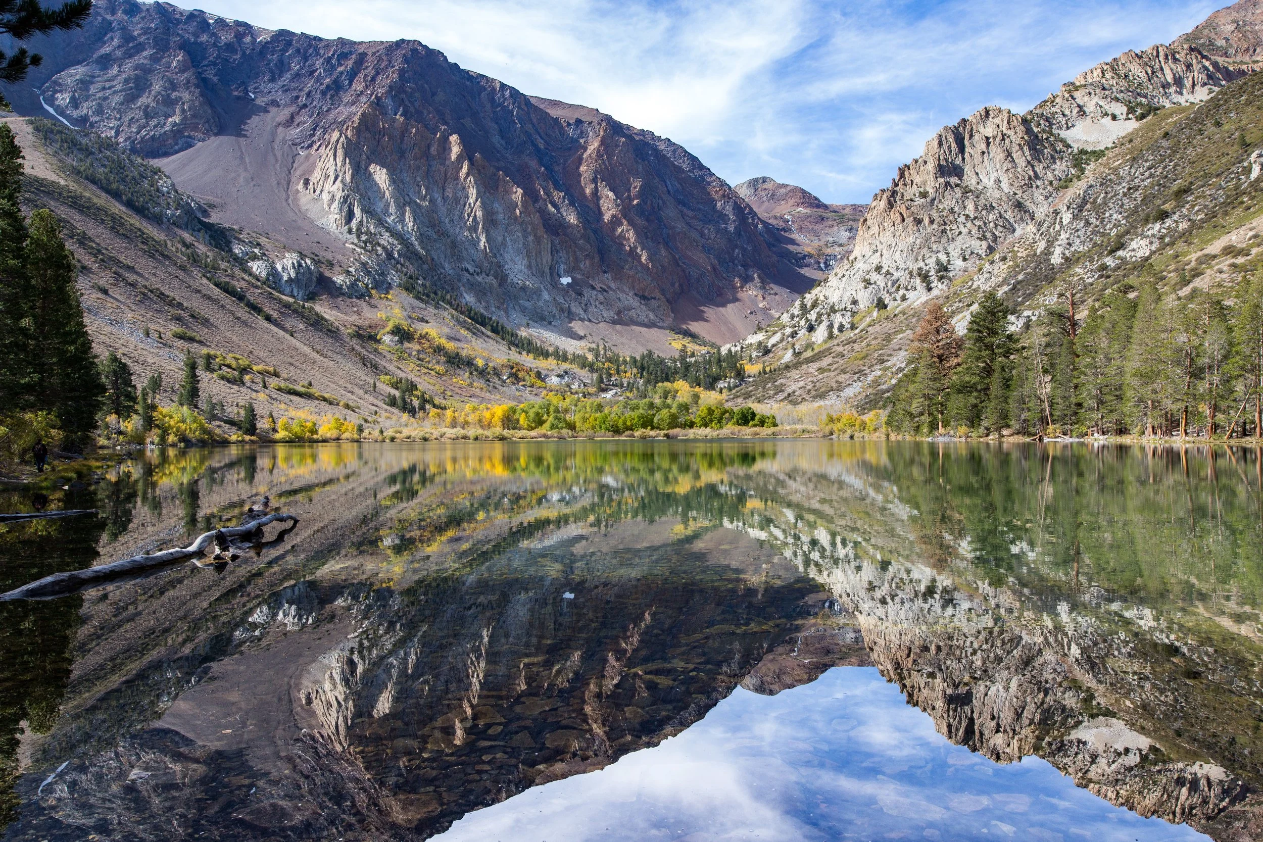 Mountain lake view of sunny neighboring Gull Lake in June Lake, California