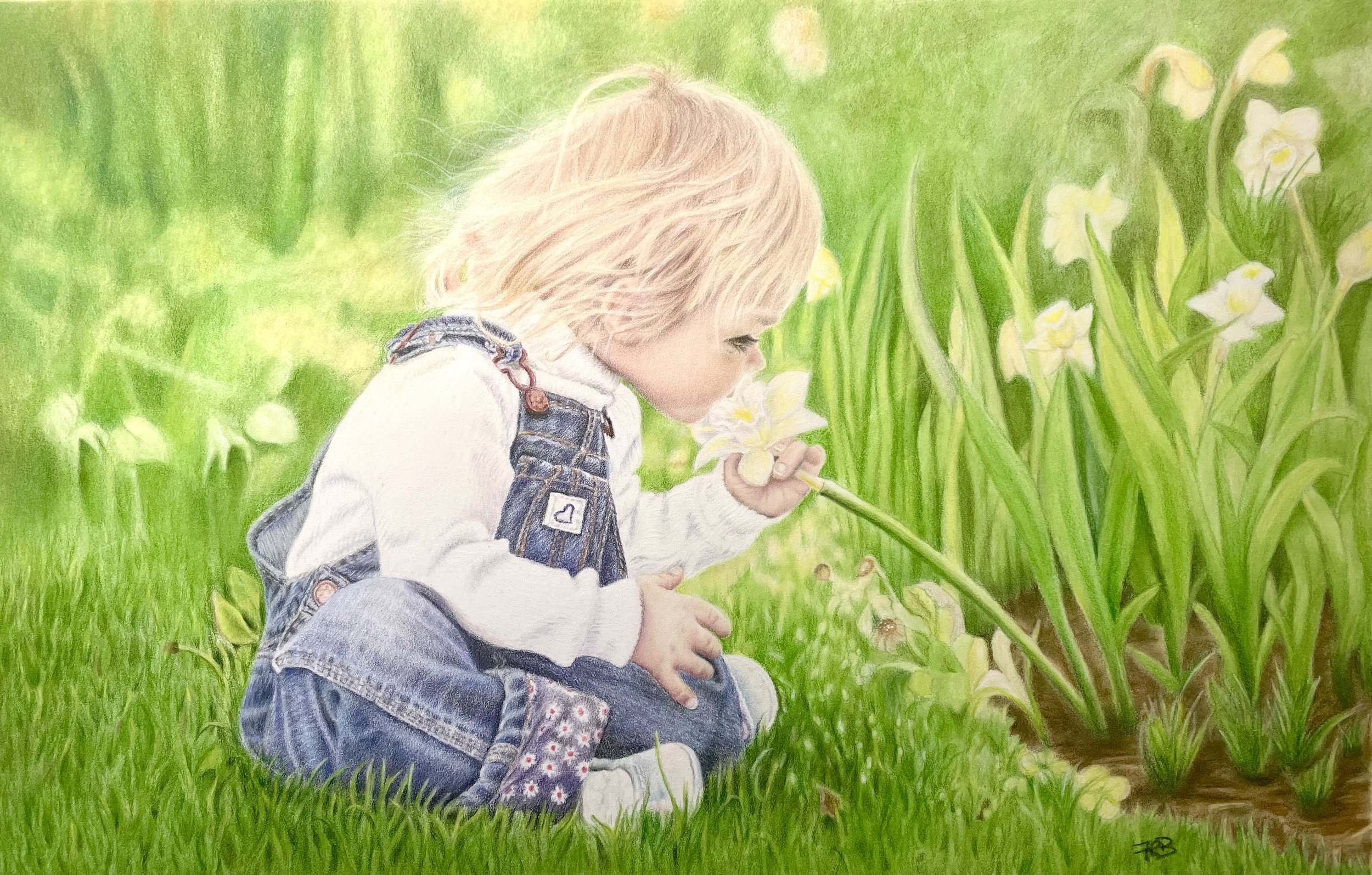 Girl in Garden
Oil pencils on Claire Fontaine pastel Mat Framed 480x650mm