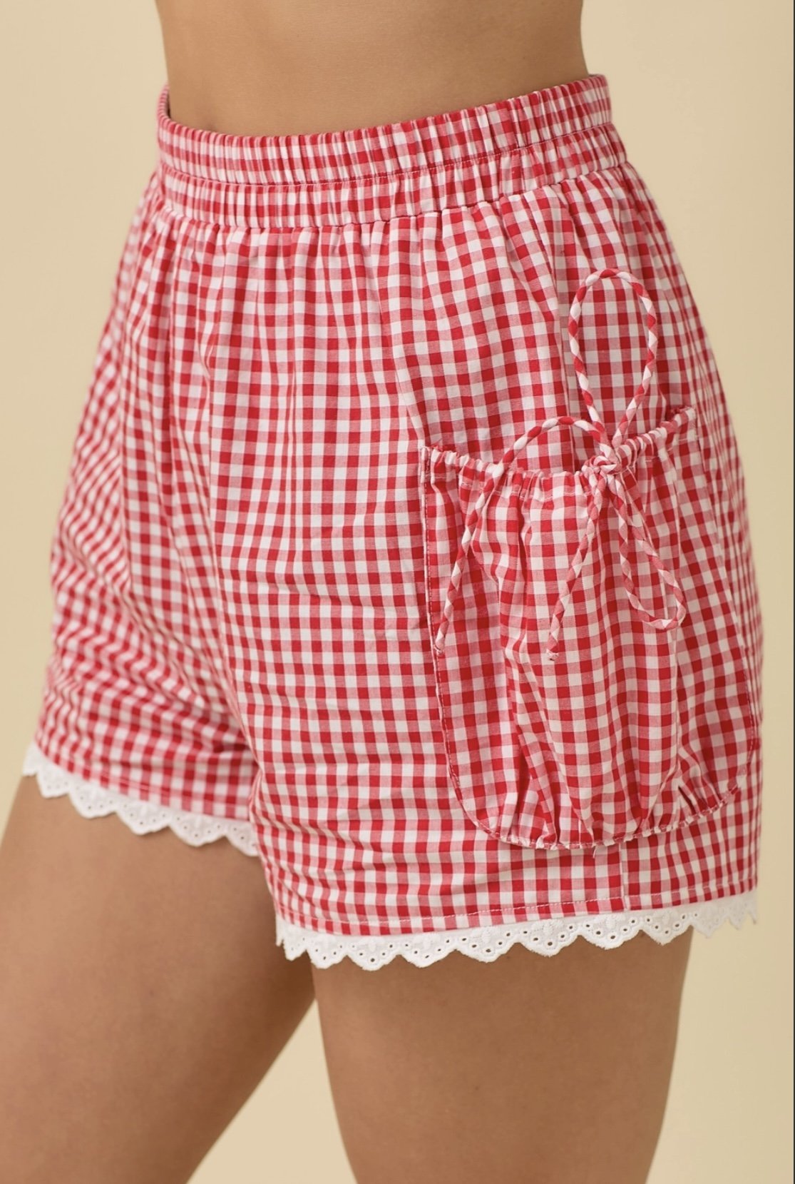 Red Gingham Lace Shorts