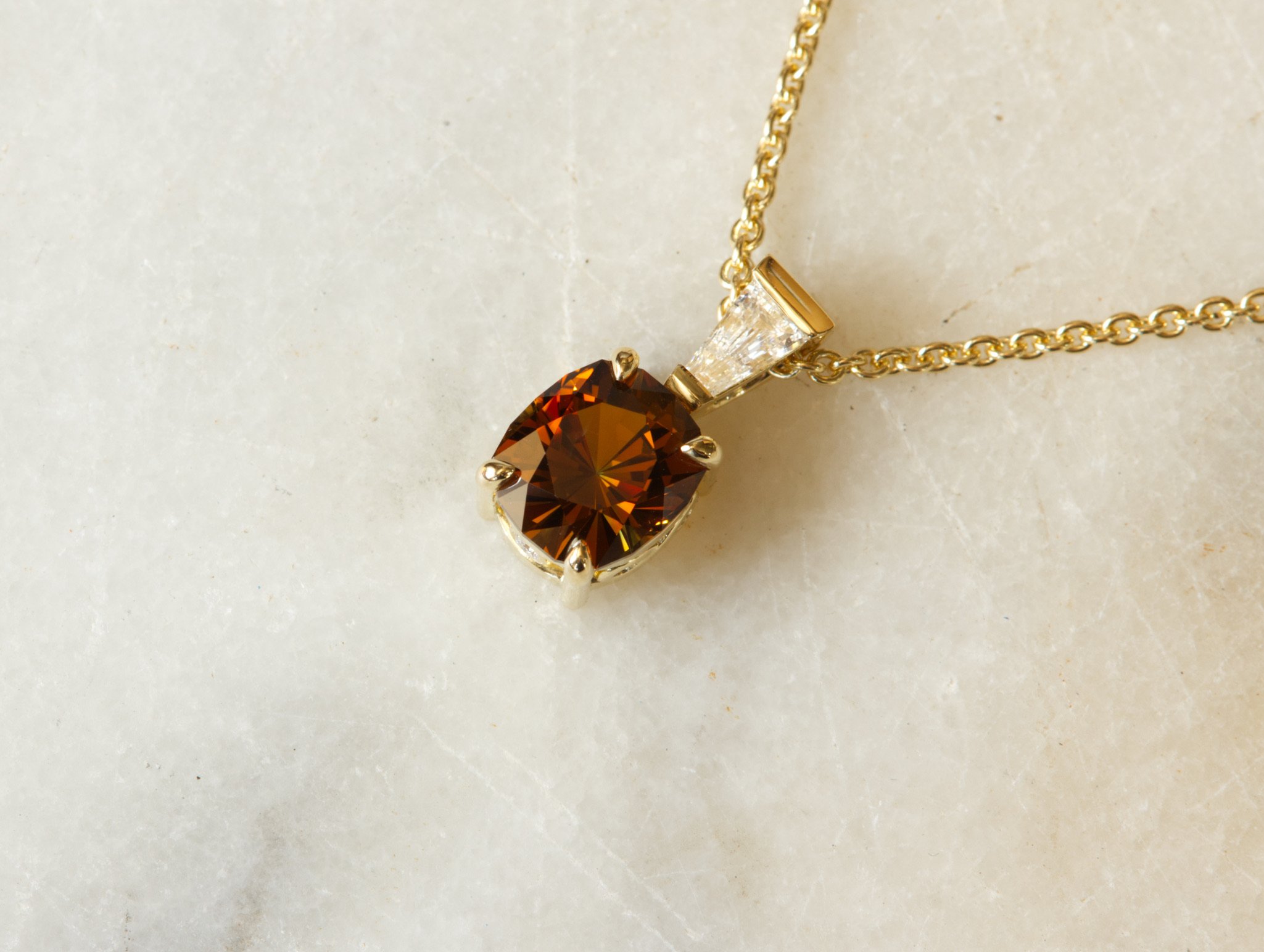 Orange Sapphire and Diamond Pendant