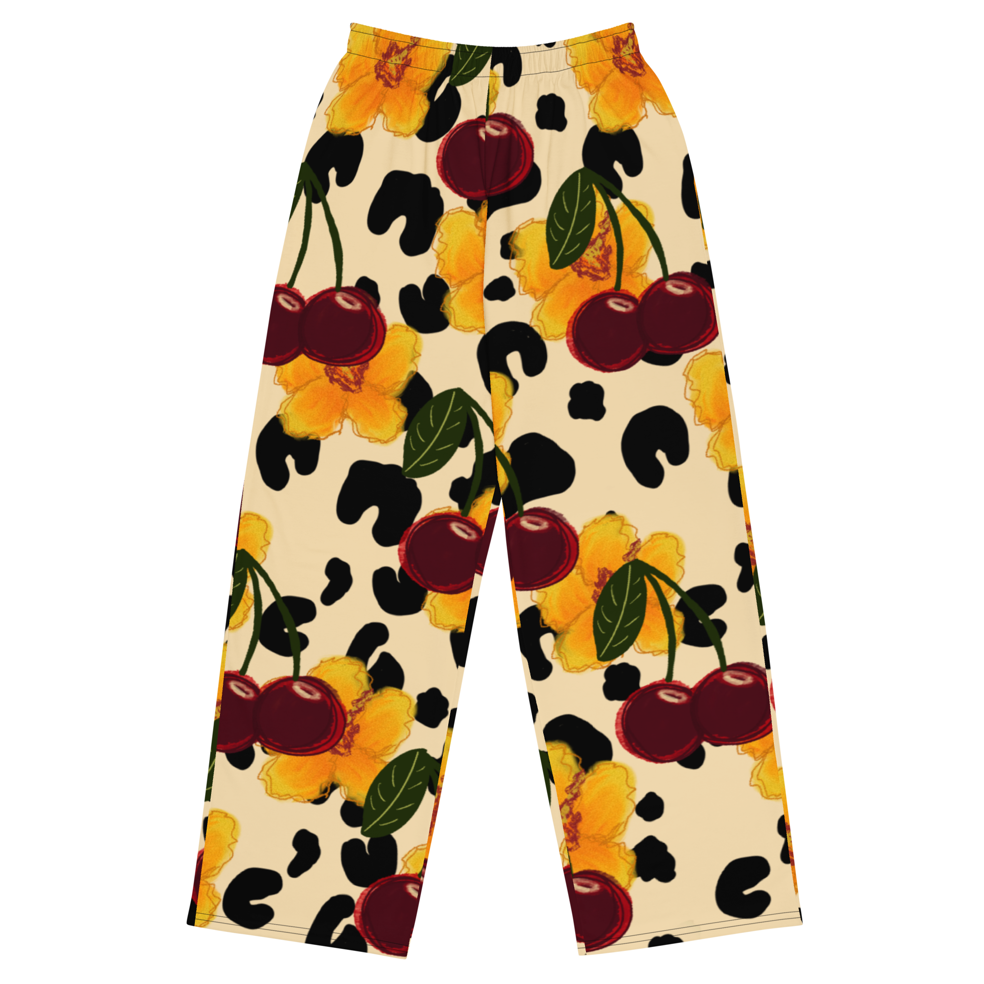 “CLEO CHERRY” All-over print unisex wide-leg pants