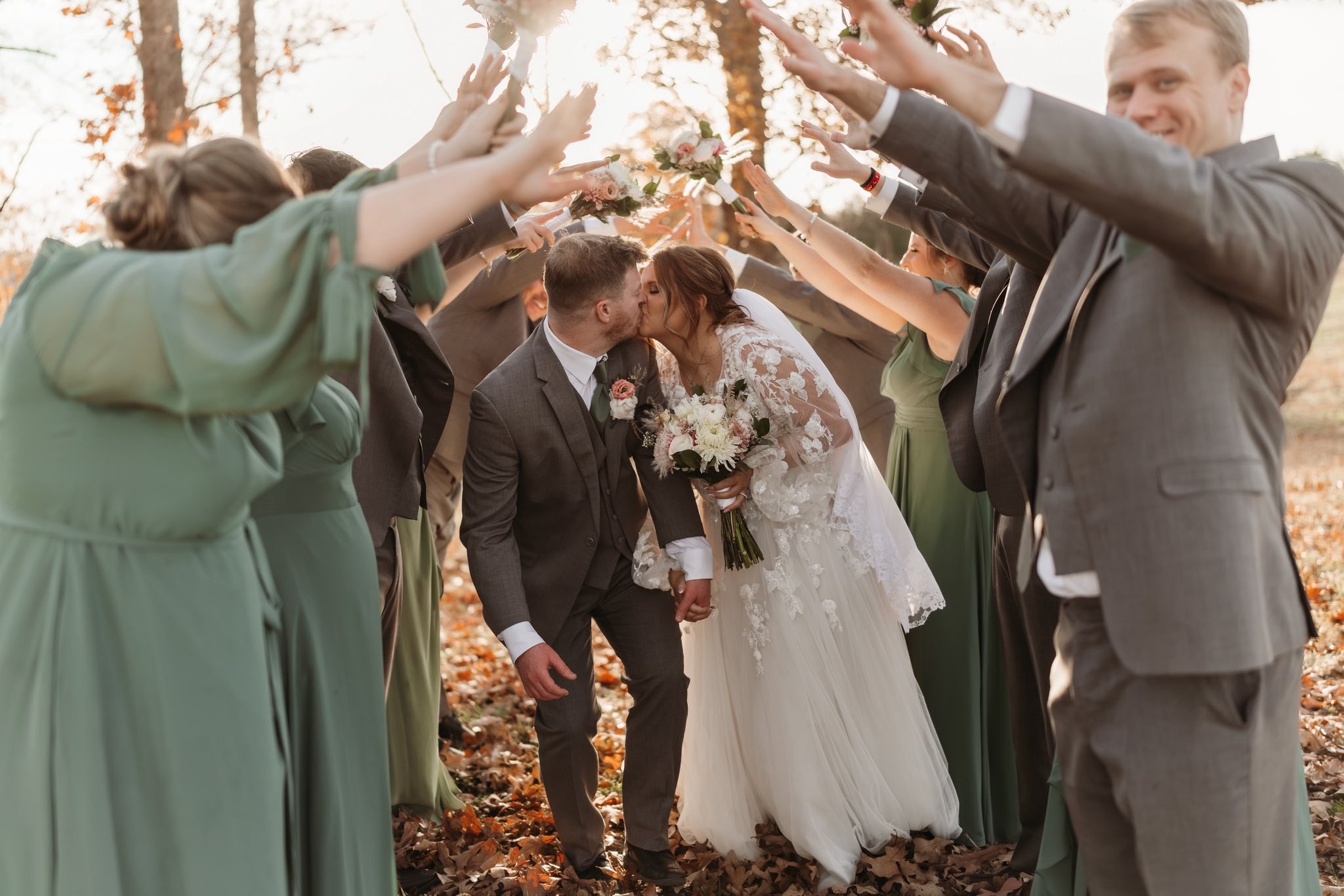 a couple and their wedding party