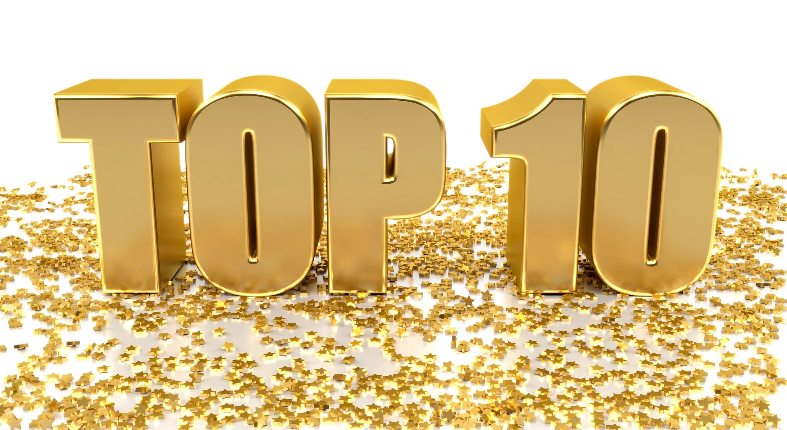 Top 10 written in gold pillar font with gold on the ground