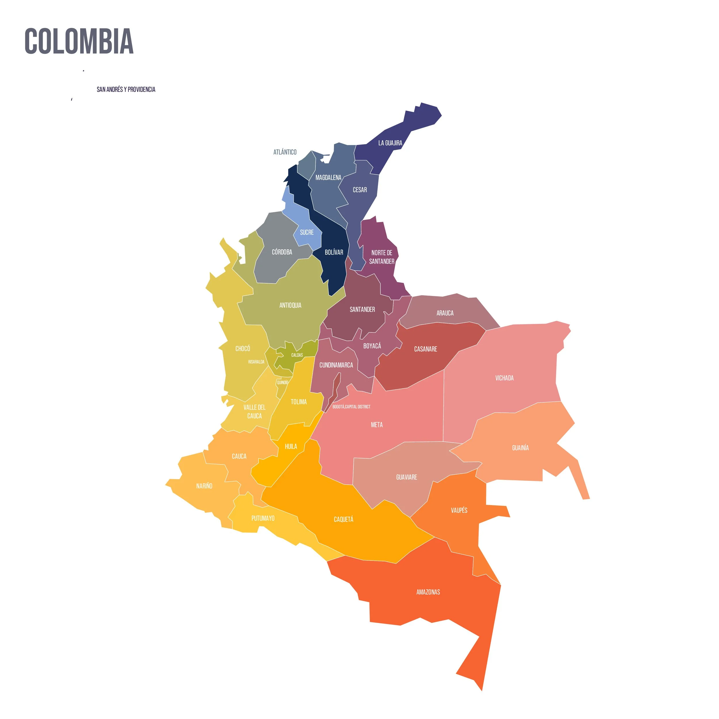 Map of Columbia color coded