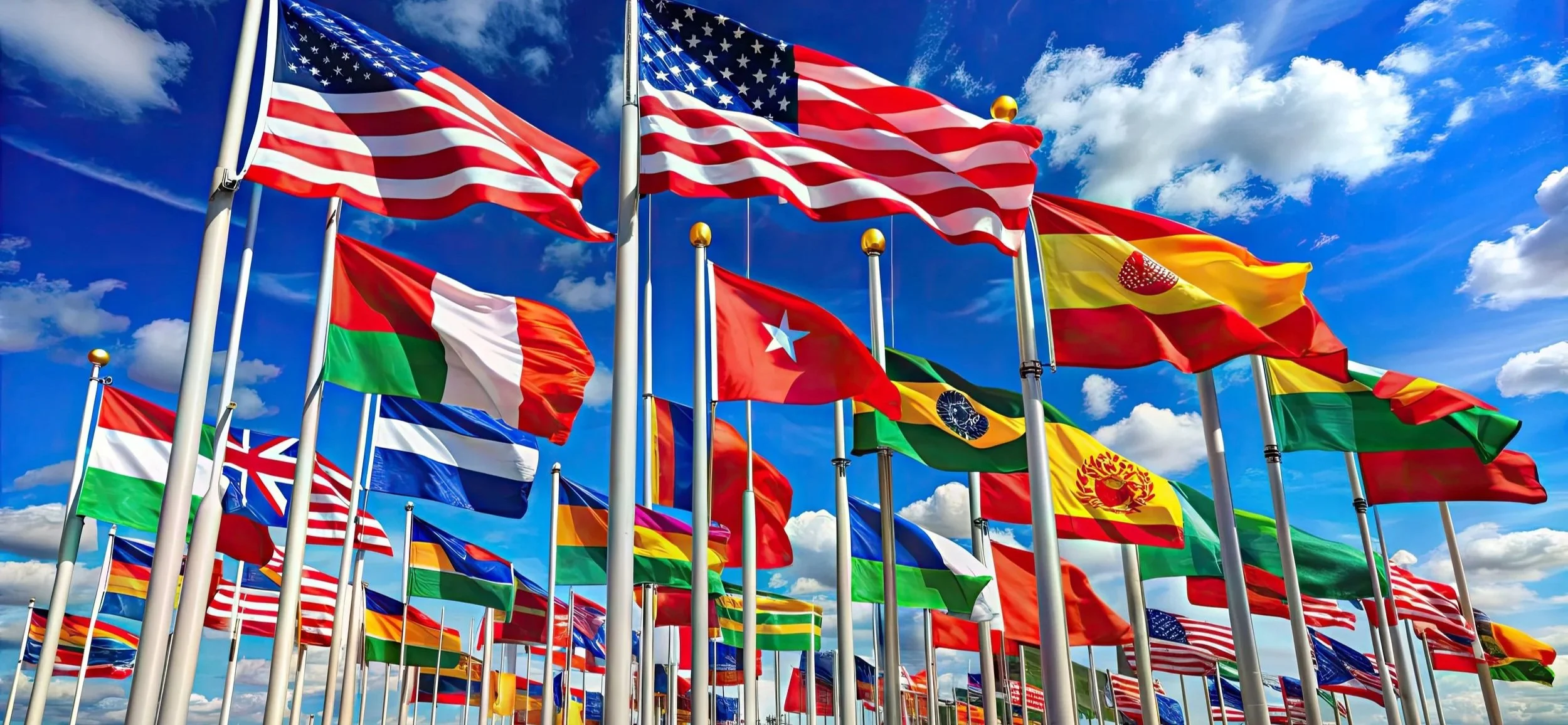 image of flag poles together with flags from around the world
