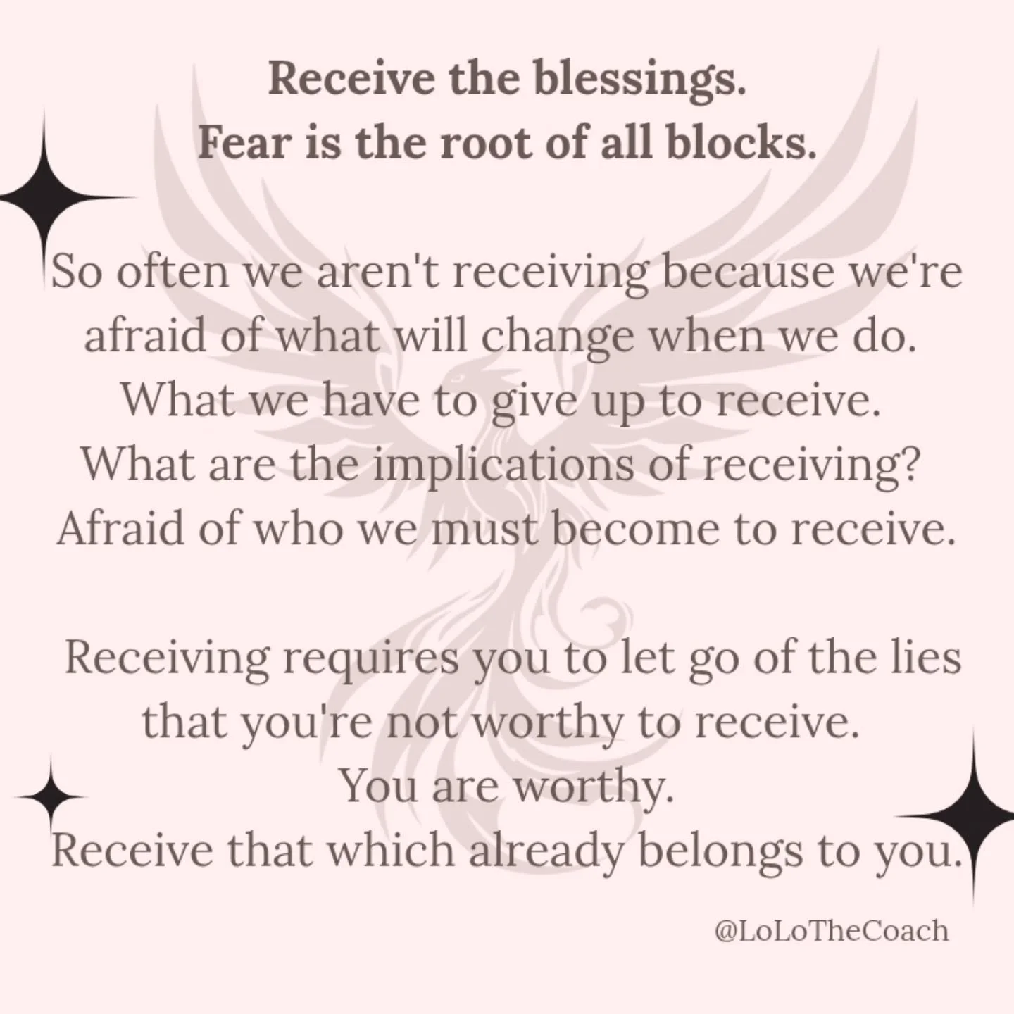 Are you praying and seeking, asking for something that just never comes?
In my prayer yesterday this message came in response to "what message do you have for me to share?"
Fear holds us back from receiving what is meant for us. Becaus