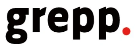 Grepp company logo with black text and red dot