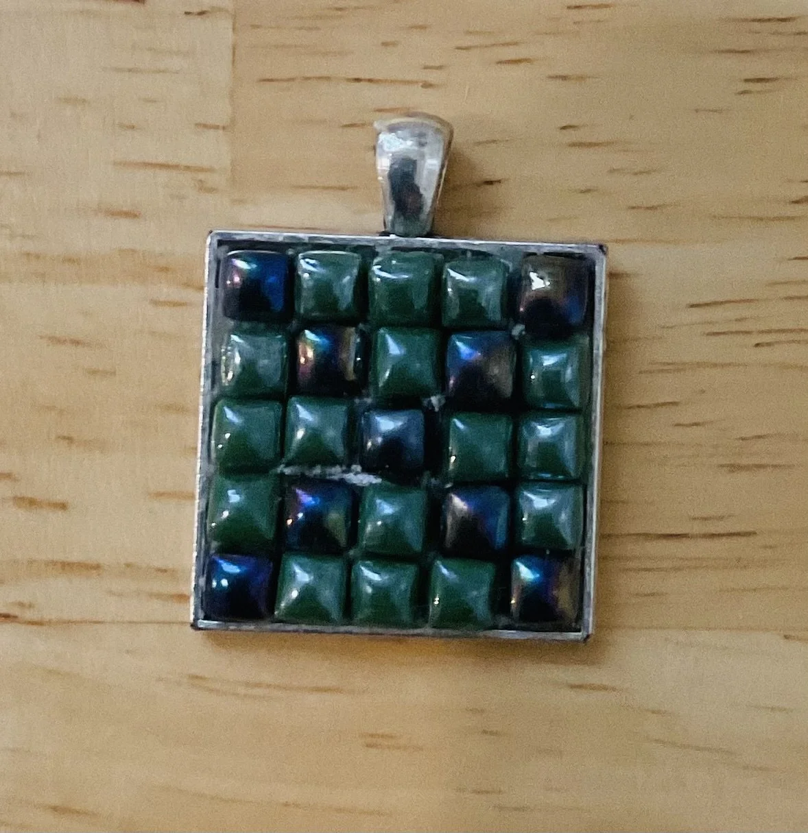 Silver plated pendant 40mm square small mosaic tiles for sale