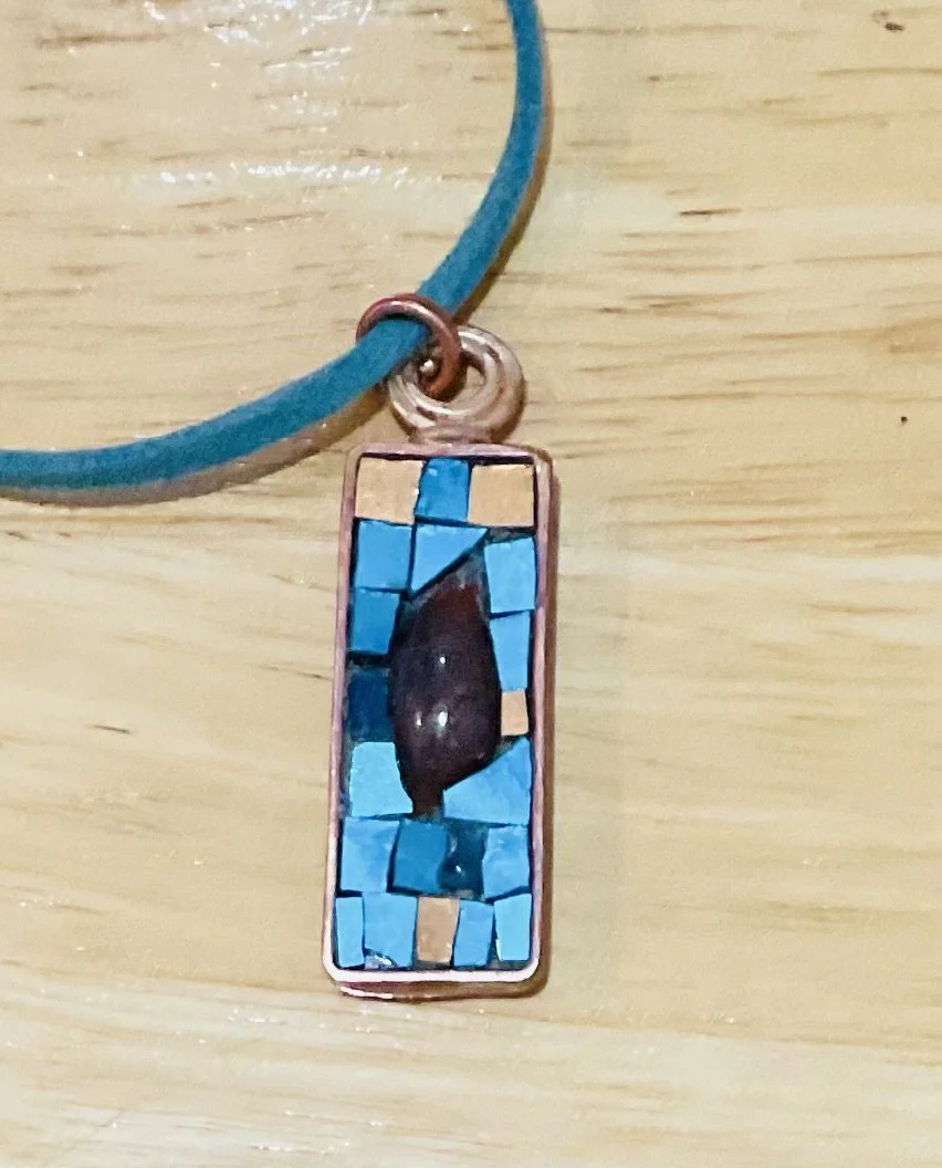 Copper pendant 40mmx15mm smalti and fused glass. For sale