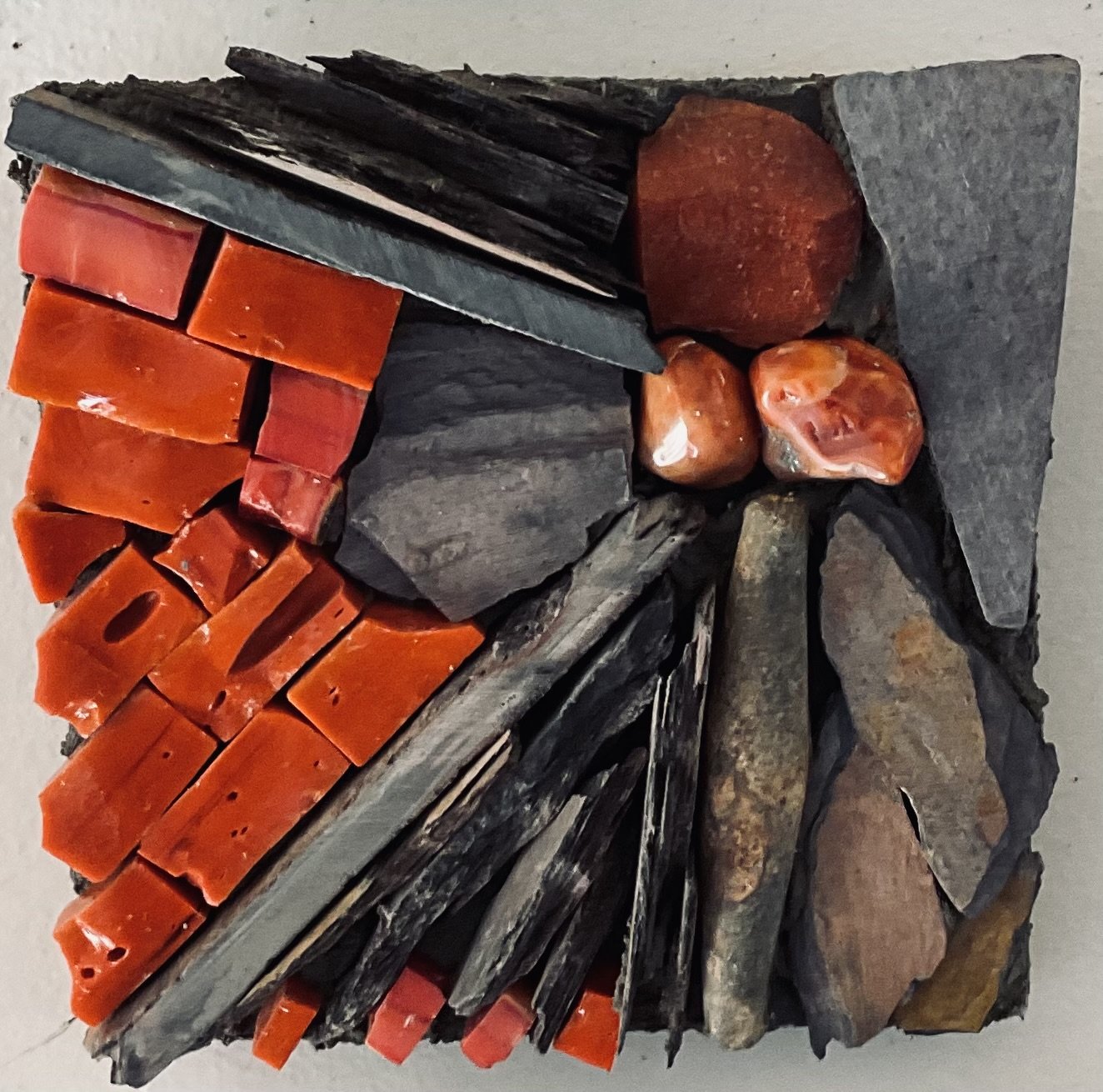 Slate, Smalti, minerals and fishing weight | 4"x4"