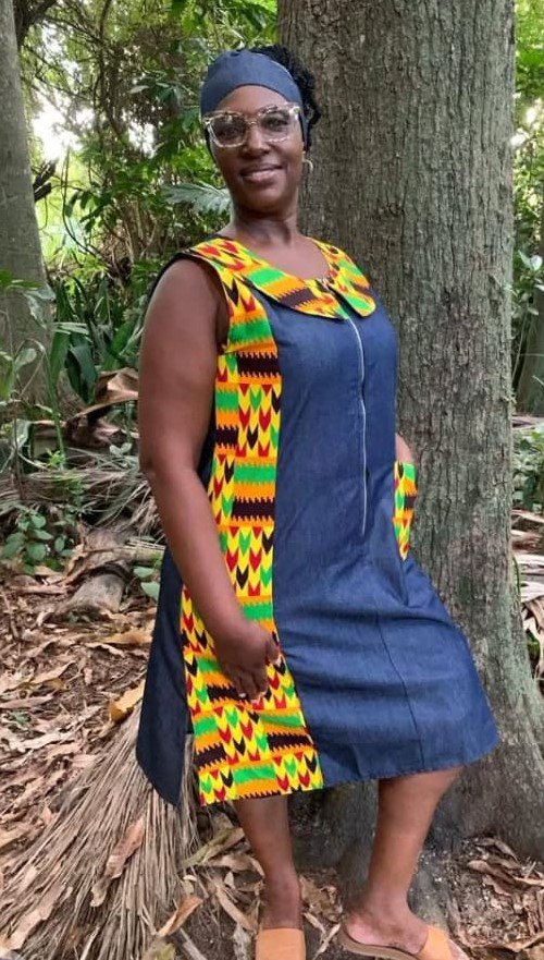 Denim Elegance Kente Dress