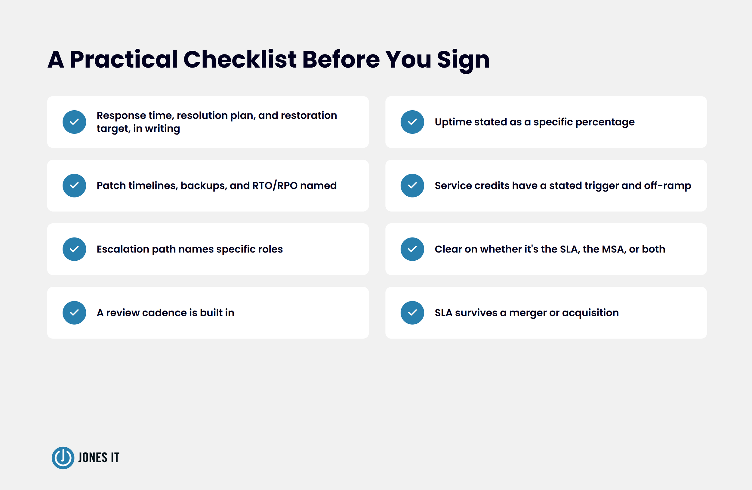 Practical SLA checklist before signing service contract