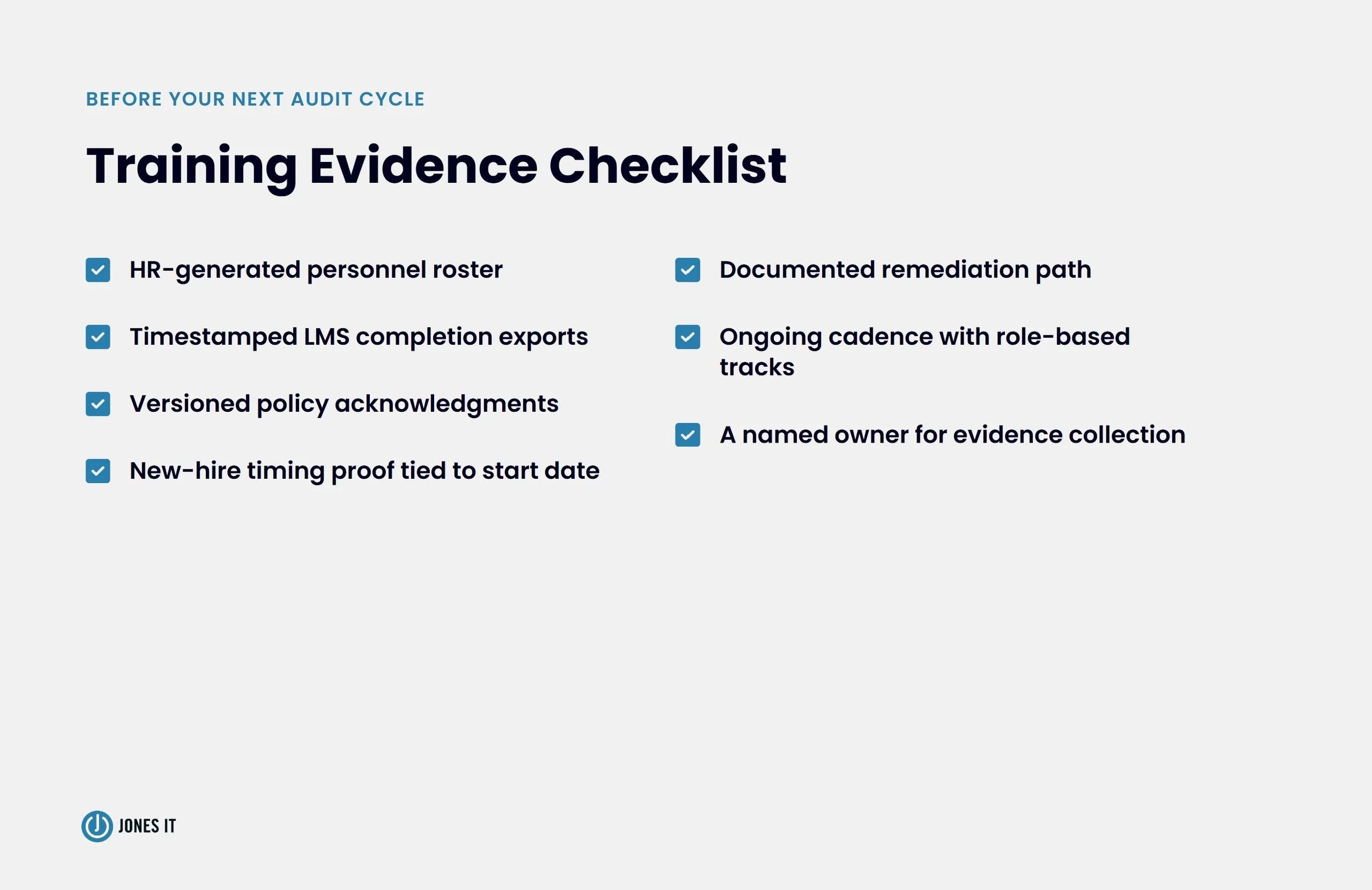 Training Evidence Checklist