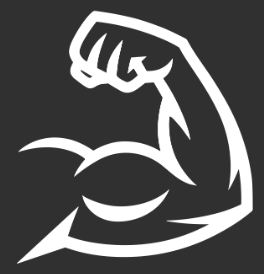 Illustration of a muscular arm flexing, with a fist clenched, in black and white.