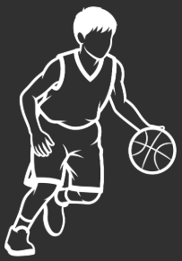 Silhouette of a basketball player dribbling the ball