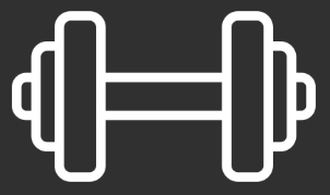 White outline of a dumbbell on a black background