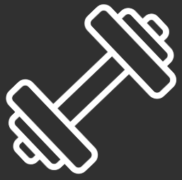 Line drawing of a dumbbell on a black background