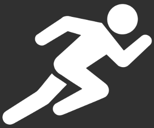 Icon of a person running, depicted with simple white lines on a black background.