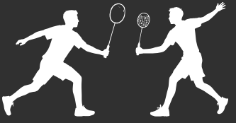 Two children playing badminton, holding rackets and reaching towards a shuttlecock.