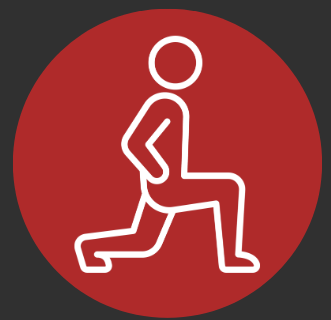 Outline of a person in a lunge yoga pose within a red circle on a dark background.