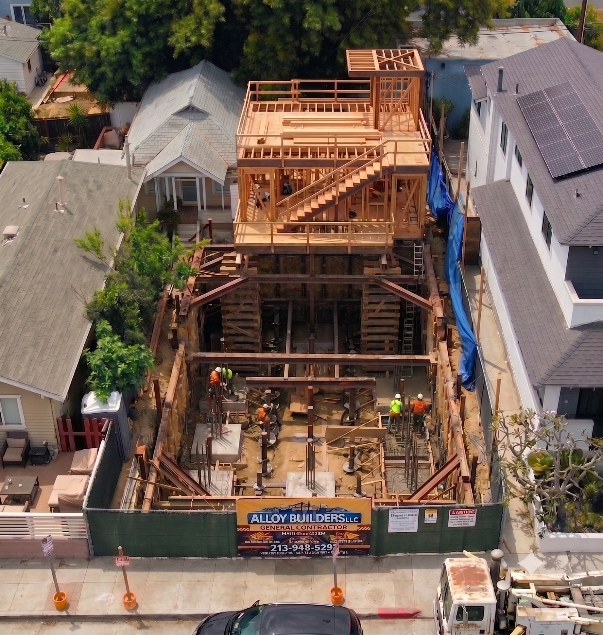 Custom home builder Santa Monica - preserving 1920s historic framing while adding a new second-story addition.