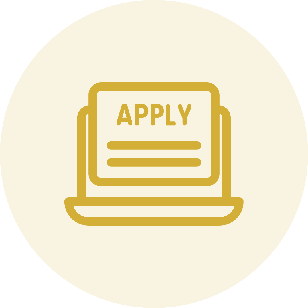 Yellow circular badge with blurred text in the center.
