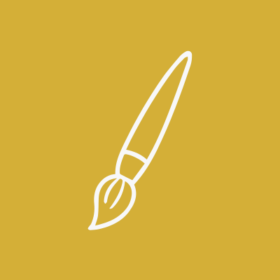 White outline of a paintbrush on a mustard yellow background.