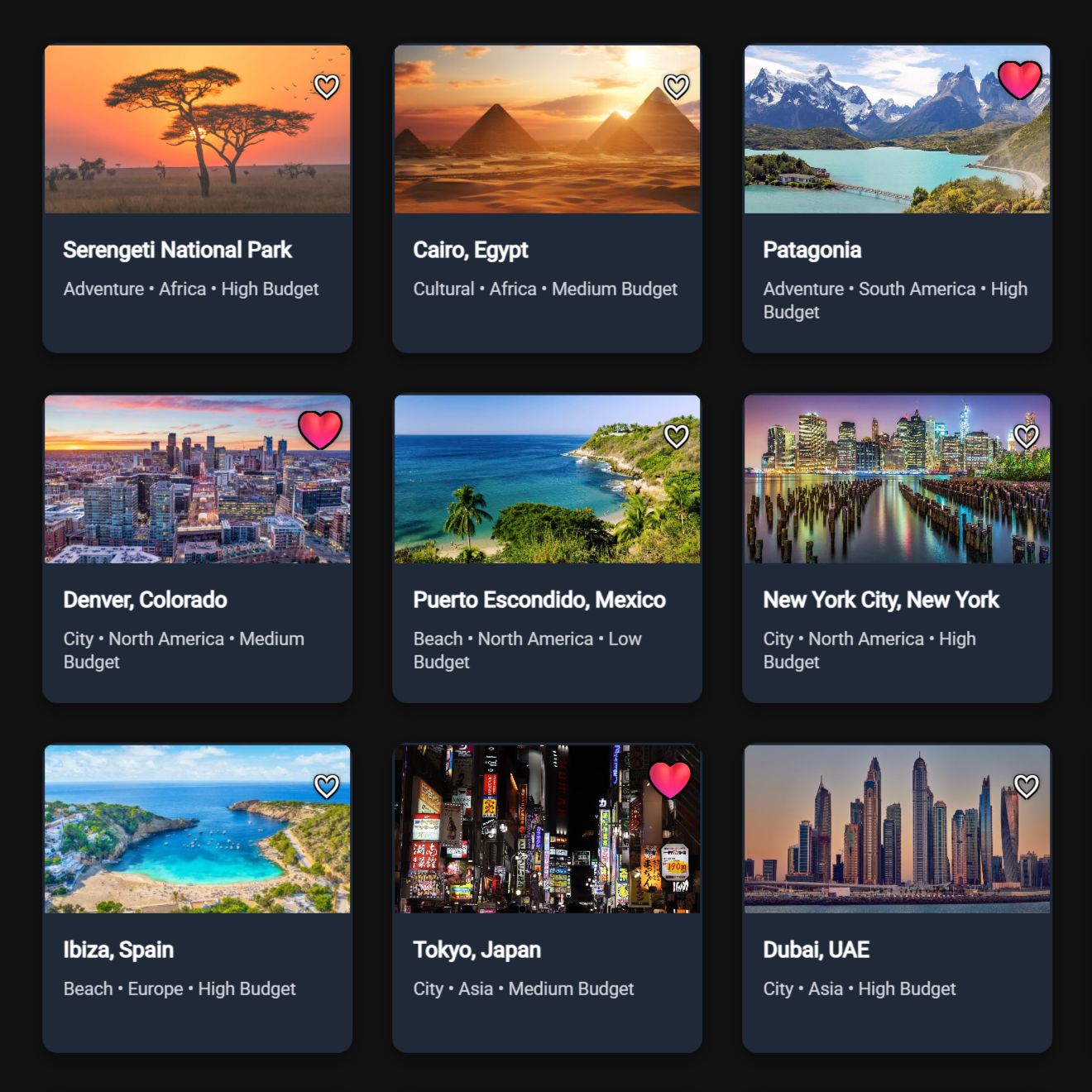 Travel Destination Web App