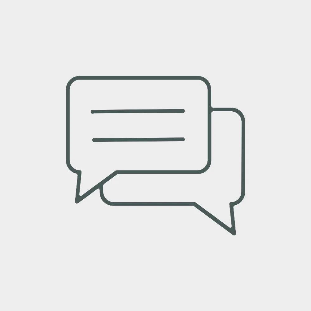 Two overlapping chat bubbles, one with three lines, indicating communication or conversation.