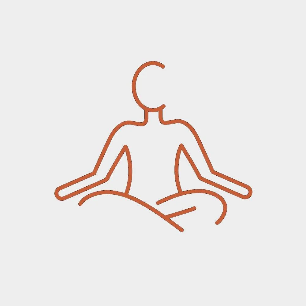 Minimalist line drawing of a person sitting cross-legged in a meditative pose