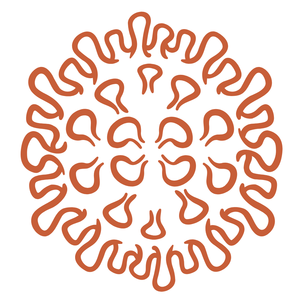 An abstract line drawing of a lion's face in brown on a black background.