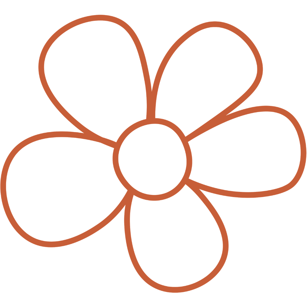 A simple, stylized outline of a five-petaled flower with a circular center, drawn with a brown line.