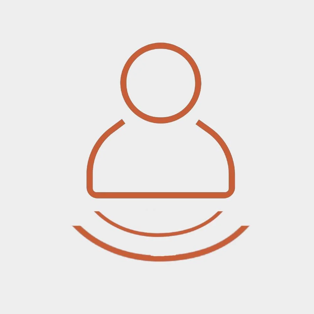 Outline of a person with a rounded head and shoulders, in a minimalist style, in brown color on a light background.