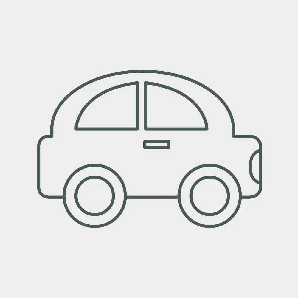 Line drawing of a compact car with two doors, rounded top, and circular wheels.