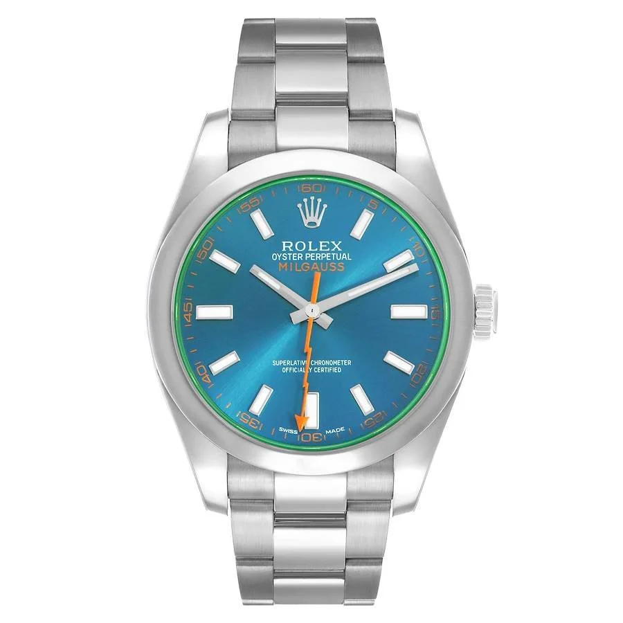 【PRE-OWNED】ROLEX MILGAUSS STEEL GREEN CRYSTAL BLUE DIAL MENS 116400GV 40MM