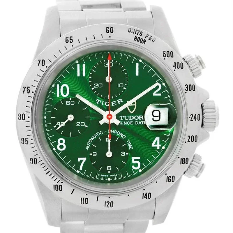 【PRE-OWNED】DUDOR STEEL AUTOMATIC CALENDAR EMERALD GREEN GHOST FACE NUMERIC CHRONOGRAPH STEEL STRAP 79280 41MM