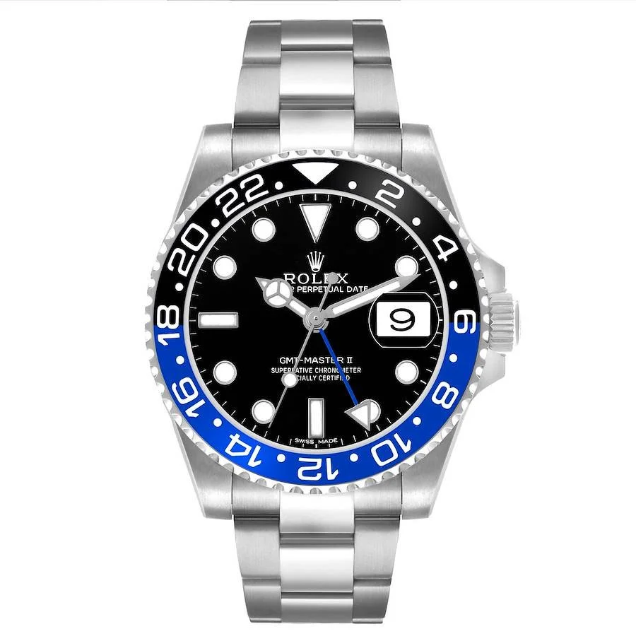 【PRE-OWNED】ROLEX GMT MASTER II STEEL BLACK BLUE BATMAN BEZEL MENS WATCH 116710BLNR 40MM