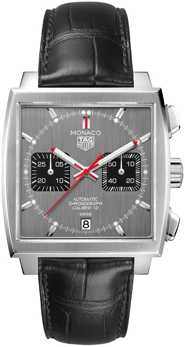 【PRE-OWNED】TAG HEUER CAW211J.FC6476 STEEL AUTOMATIC CALENDAR GREY DIAL CHRONOGRAPH TRANSPARENT BOTTOM LEATHER STRAP NEEDLE DISCOUNT 39MM