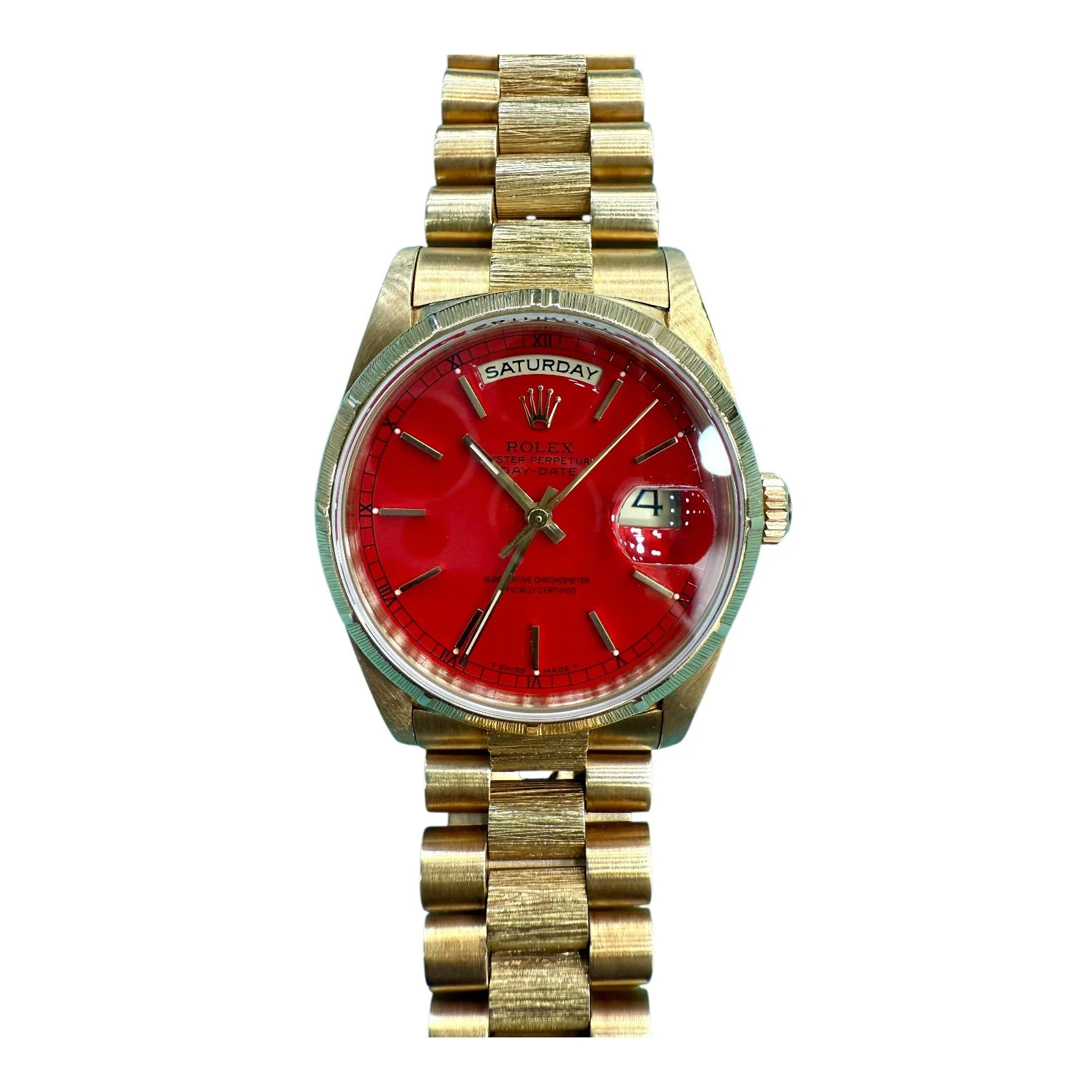 【PRE-OWNED】18K GOLD AUTOMATIC DAY AND NIGHT CALENDAR WITH RED LETTERING ORIGINAL 18K WITH DAY-DATE (WITH ORIGINAL GOLD DIAL) 18248 36MM