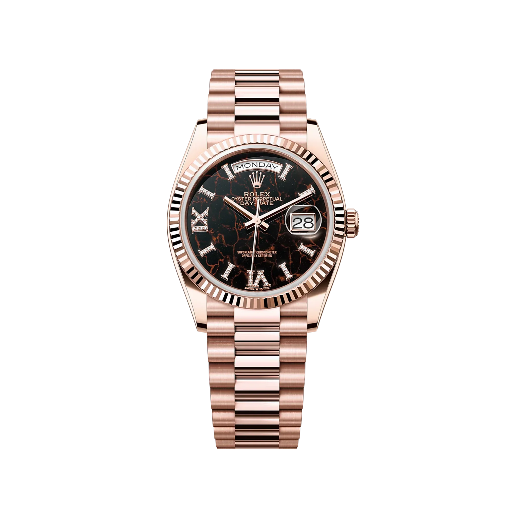 【PRE-OWNED】ROLEX PRESIDENT DAY-DATE ROSE GOLD HEMATITE DIAL MENS WATCH 128235 36MM