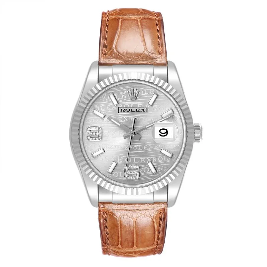 【PRE-OWNED】ROLEX DATEJUST WHITE GOLD DIAMOND WAVE DIAL MENS 116139 36MM