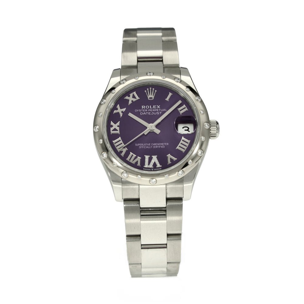 【PRE-OWNED】ROLEX DATEJUST BOYSIZE STEEL PURPLE DIAL BEZEL WATCH 178344 31MM